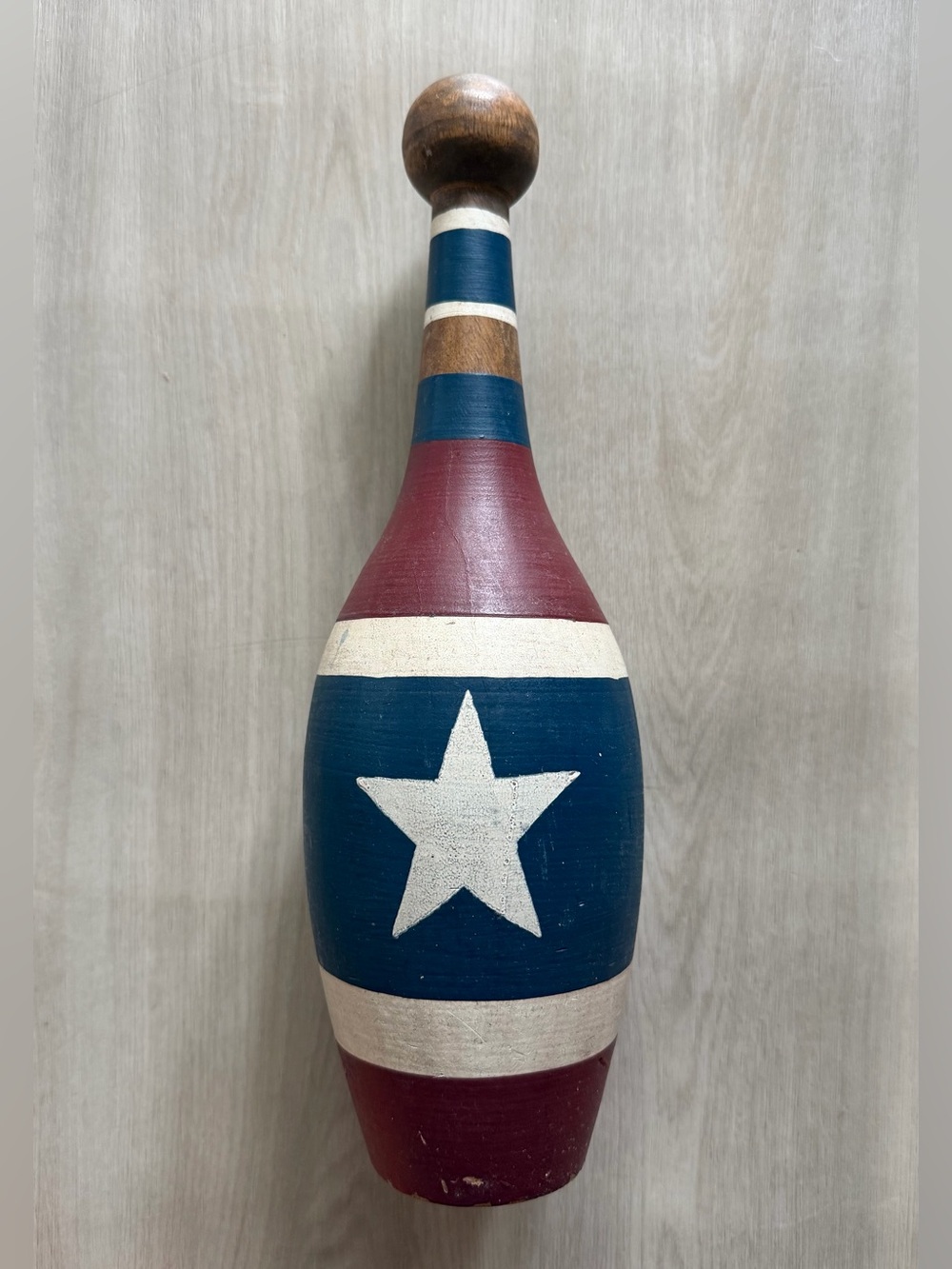 Antique Circus Carnival Juggling Pin Painted Star Stripes Turned Wood Patriotic